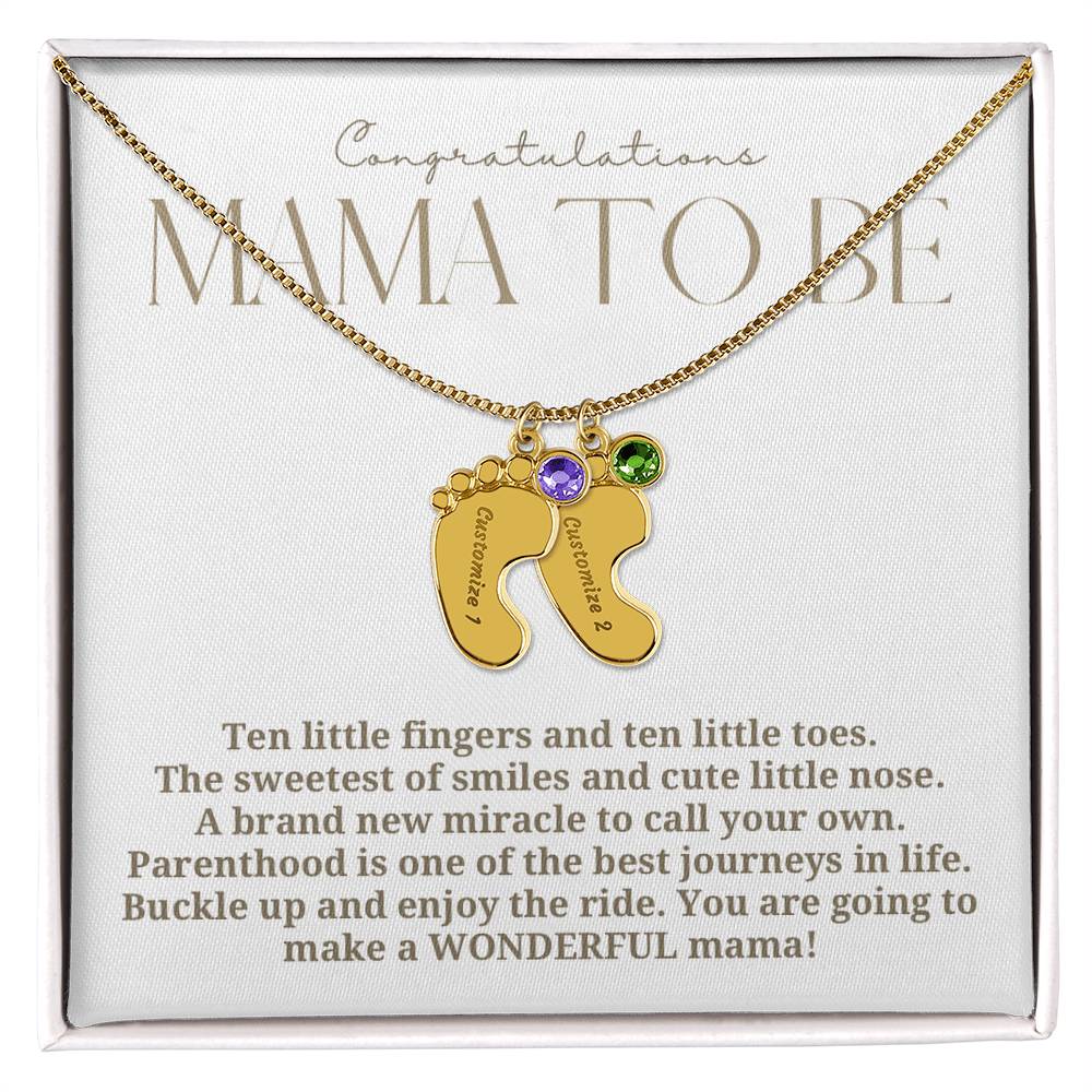 Mama to be new baby gift with engraved birthstone foot pendamt