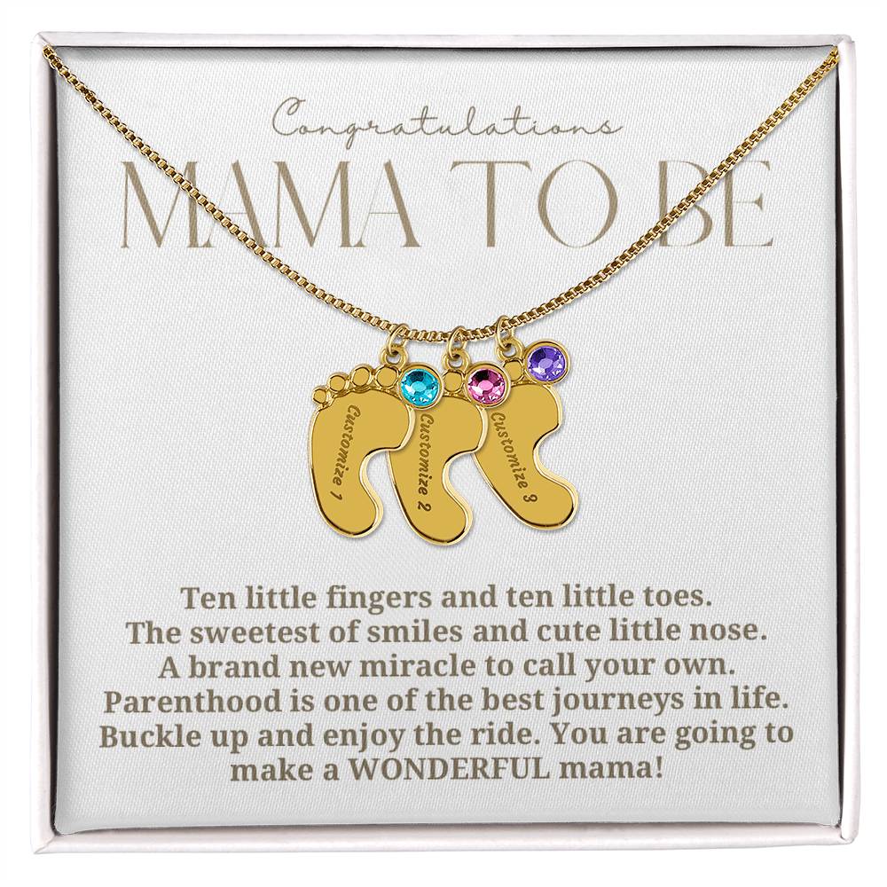 Mama to be new baby gift with engraved birthstone foot pendamt
