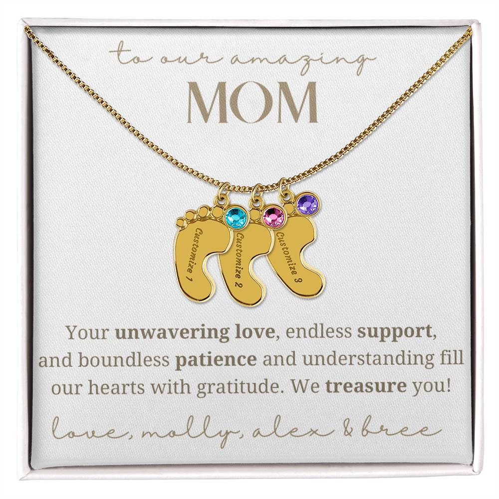 To Our Mom Baby Foot Birthstone Necklace