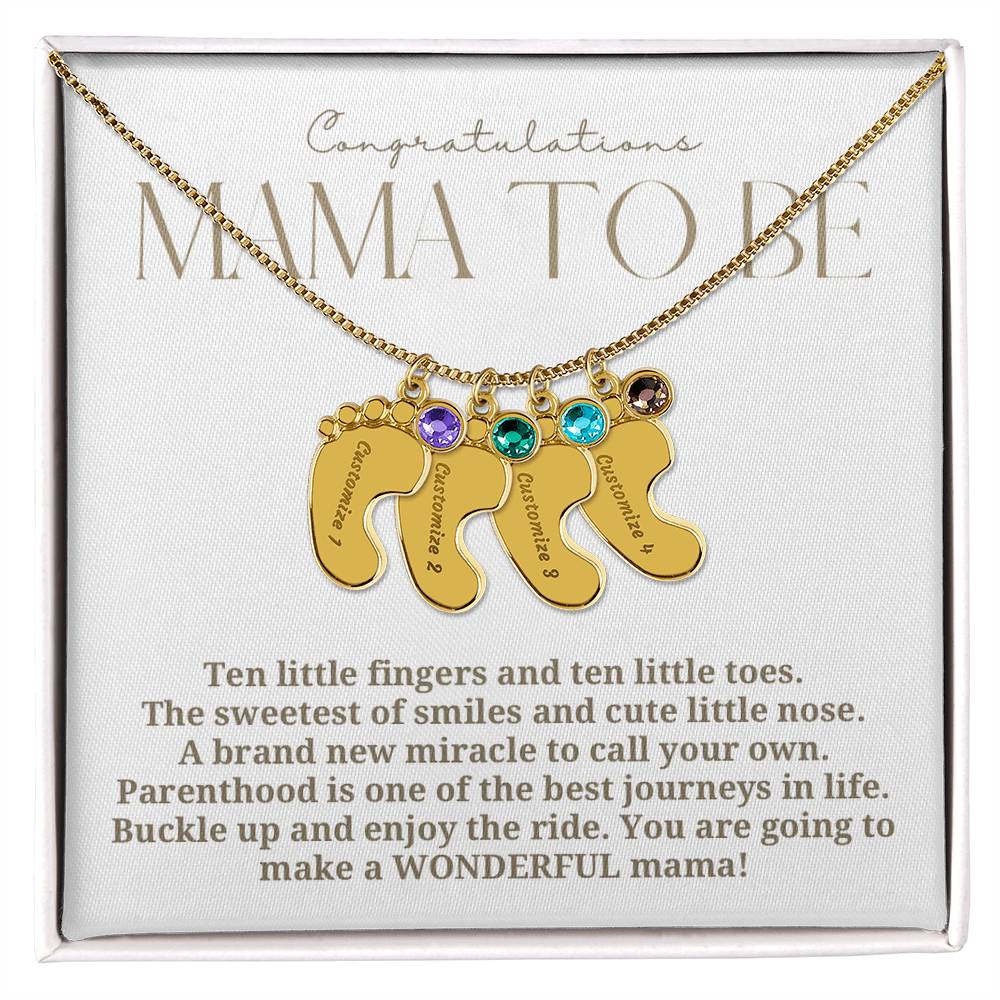 Mama to be new baby gift with engraved birthstone foot pendamt