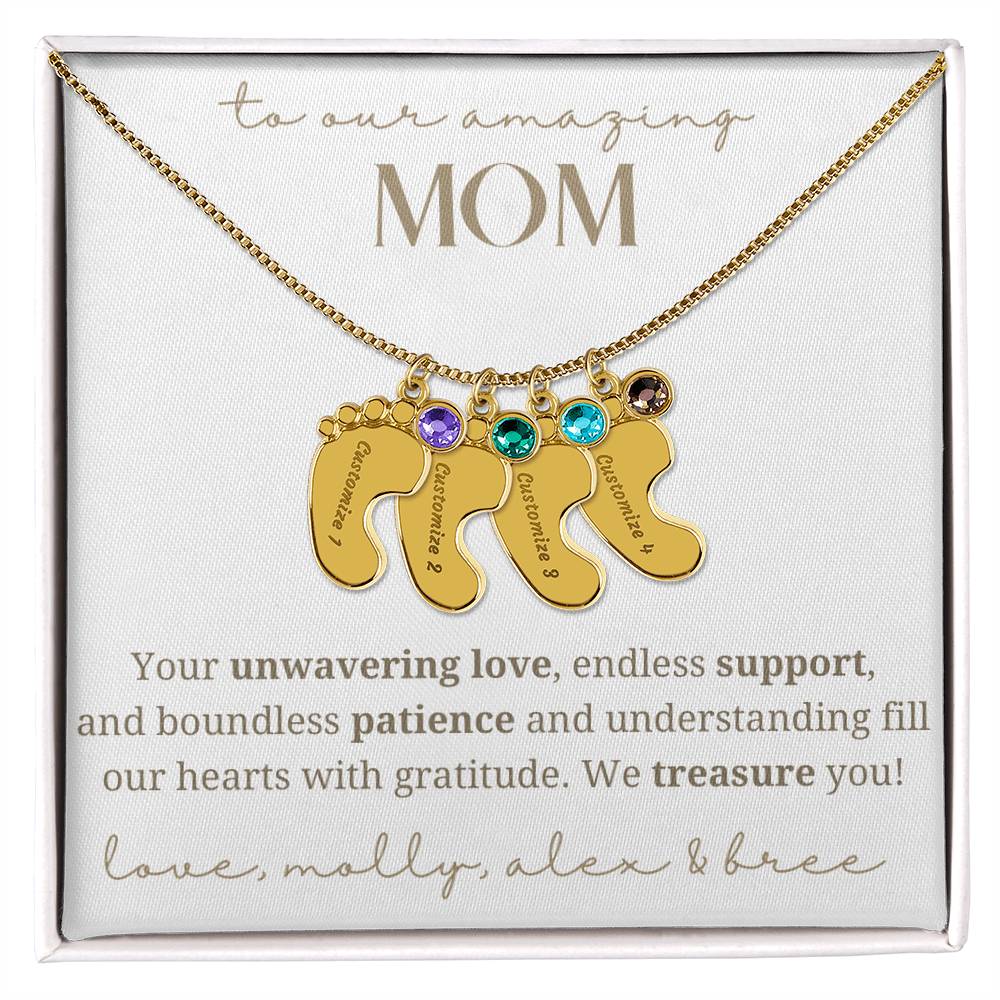 To Our Mom Baby Foot Birthstone Necklace