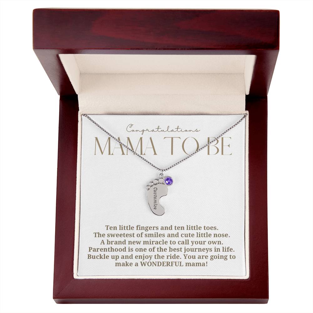 Mama to be new baby gift with engraved birthstone foot pendamt