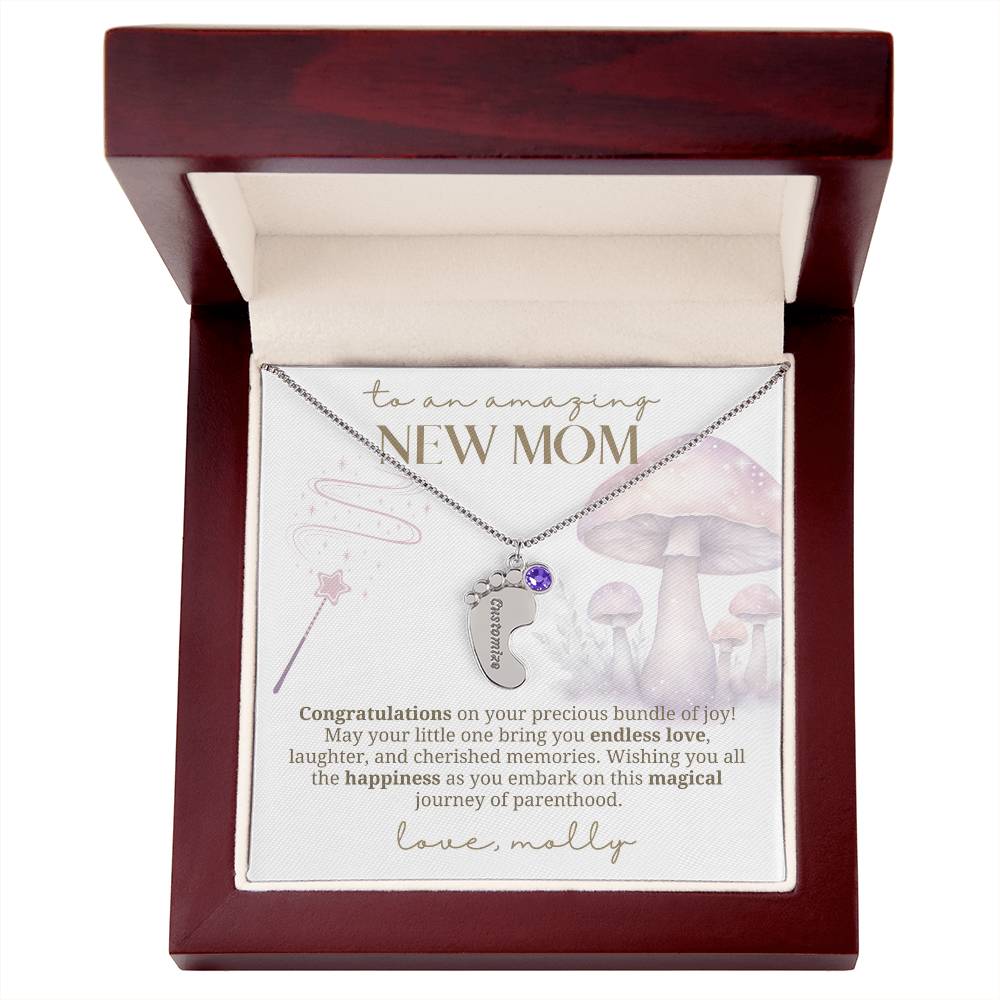 Cute mushroom little feet new mom necklace