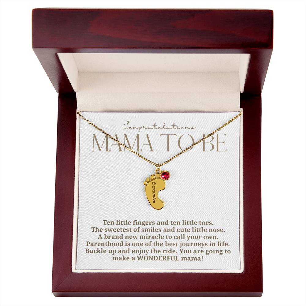 Mama to be new baby gift with engraved birthstone foot pendamt