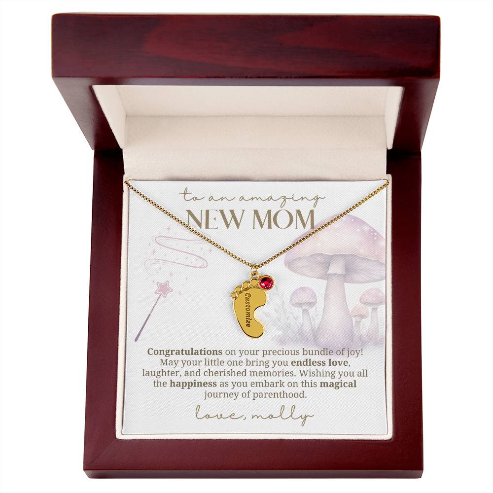 Cute mushroom little feet new mom necklace