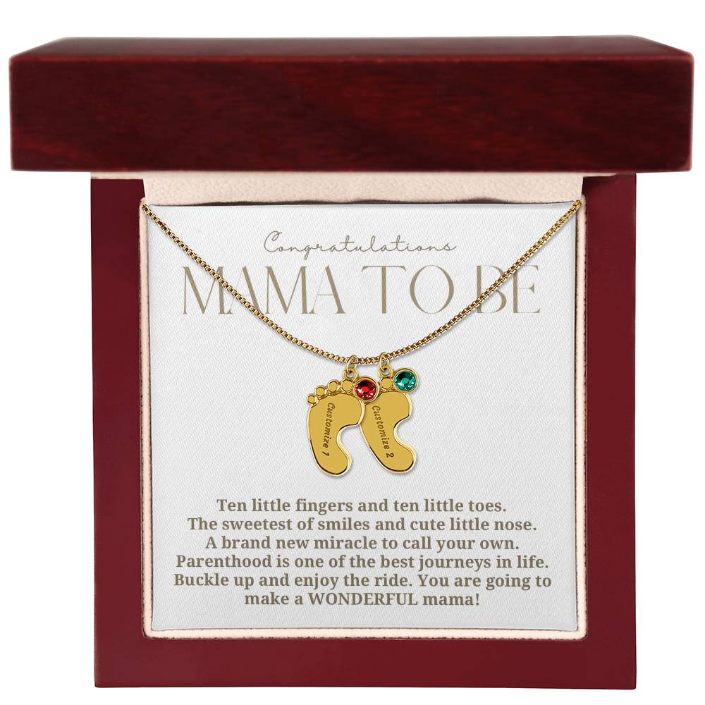 Mama to be new baby gift with engraved birthstone foot pendamt
