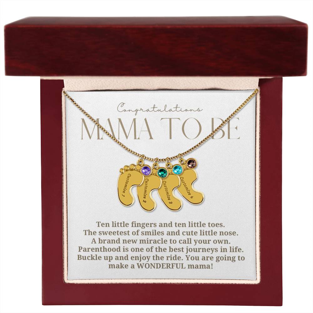 Mama to be new baby gift with engraved birthstone foot pendamt