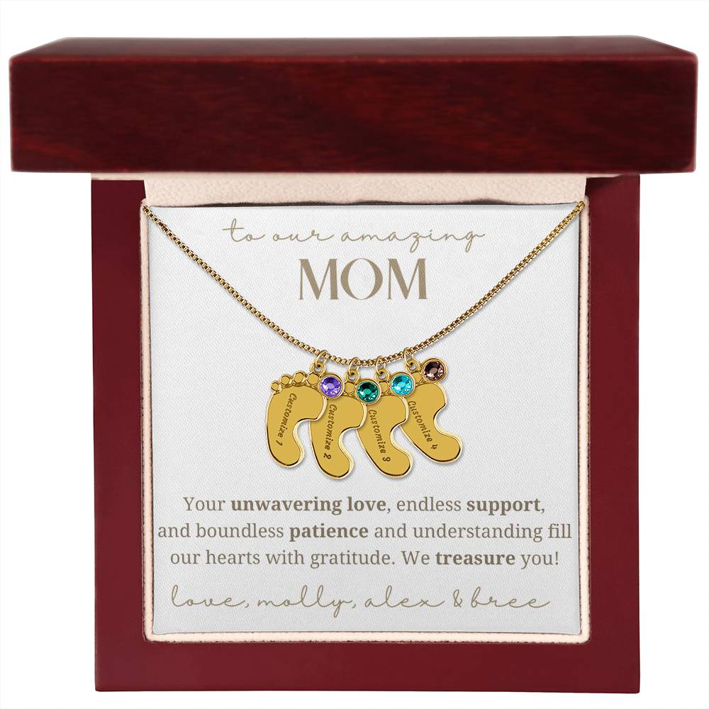 To Our Mom Baby Foot Birthstone Necklace