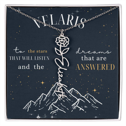 Customized ACOTAR Name Necklace with Birth Flower, AcoMaf Jewelry, SJM Booktok Merch, Gifts for Her