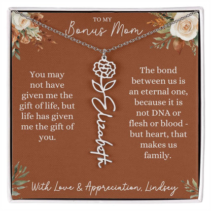 Rust and Ivory Bonus Mom Name Necklace with Birth Flower