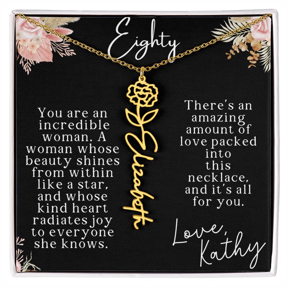 80th tropical card with name necklace