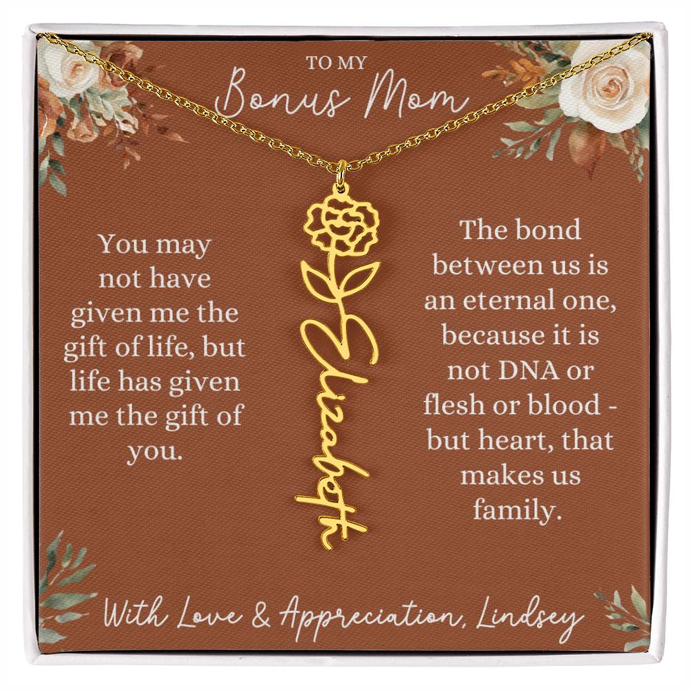 Rust and Ivory Bonus Mom Name Necklace with Birth Flower