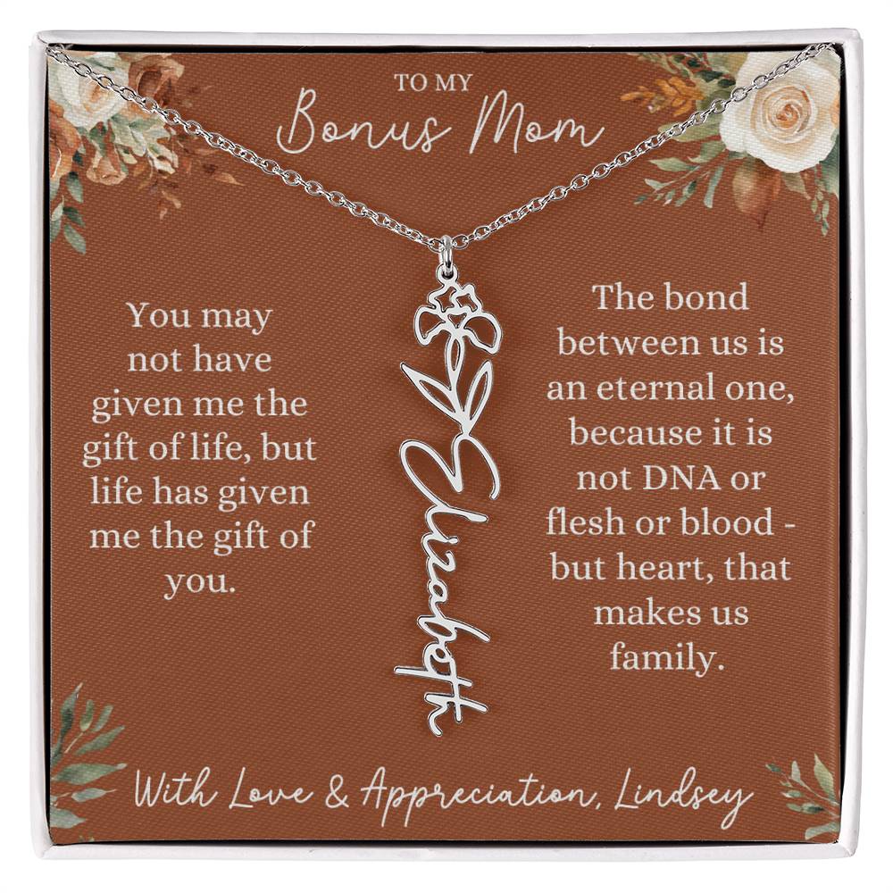 Rust and Ivory Bonus Mom Name Necklace with Birth Flower