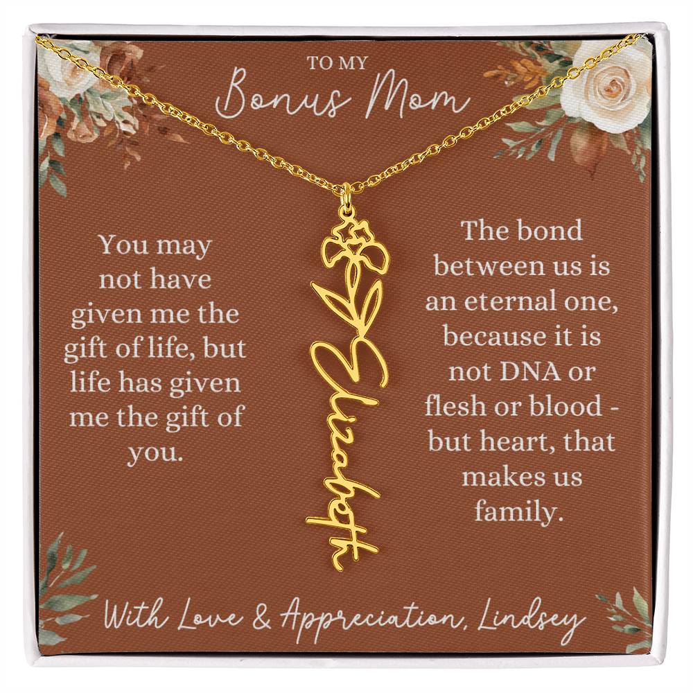 Rust and Ivory Bonus Mom Name Necklace with Birth Flower