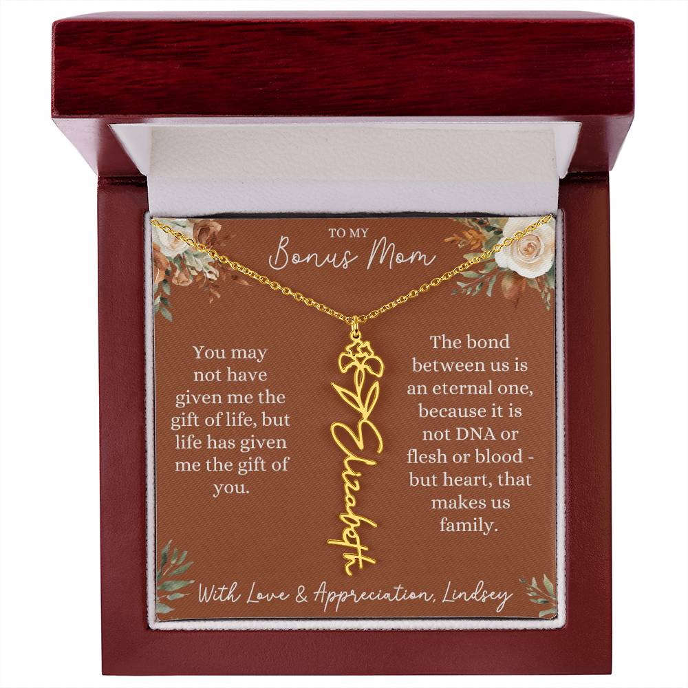 Rust and Ivory Bonus Mom Name Necklace with Birth Flower