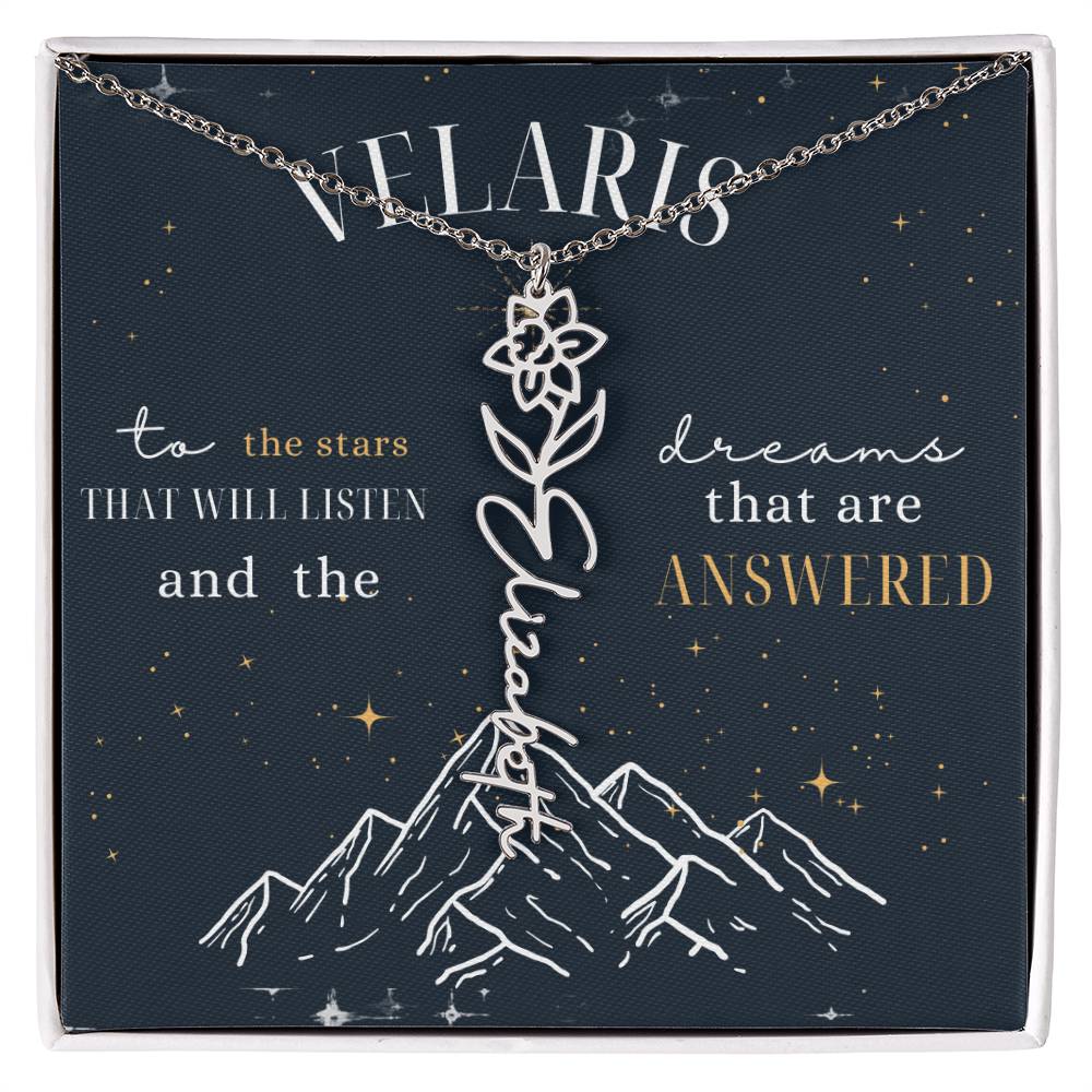 Customized ACOTAR Name Necklace with Birth Flower, AcoMaf Jewelry, SJM Booktok Merch, Gifts for Her