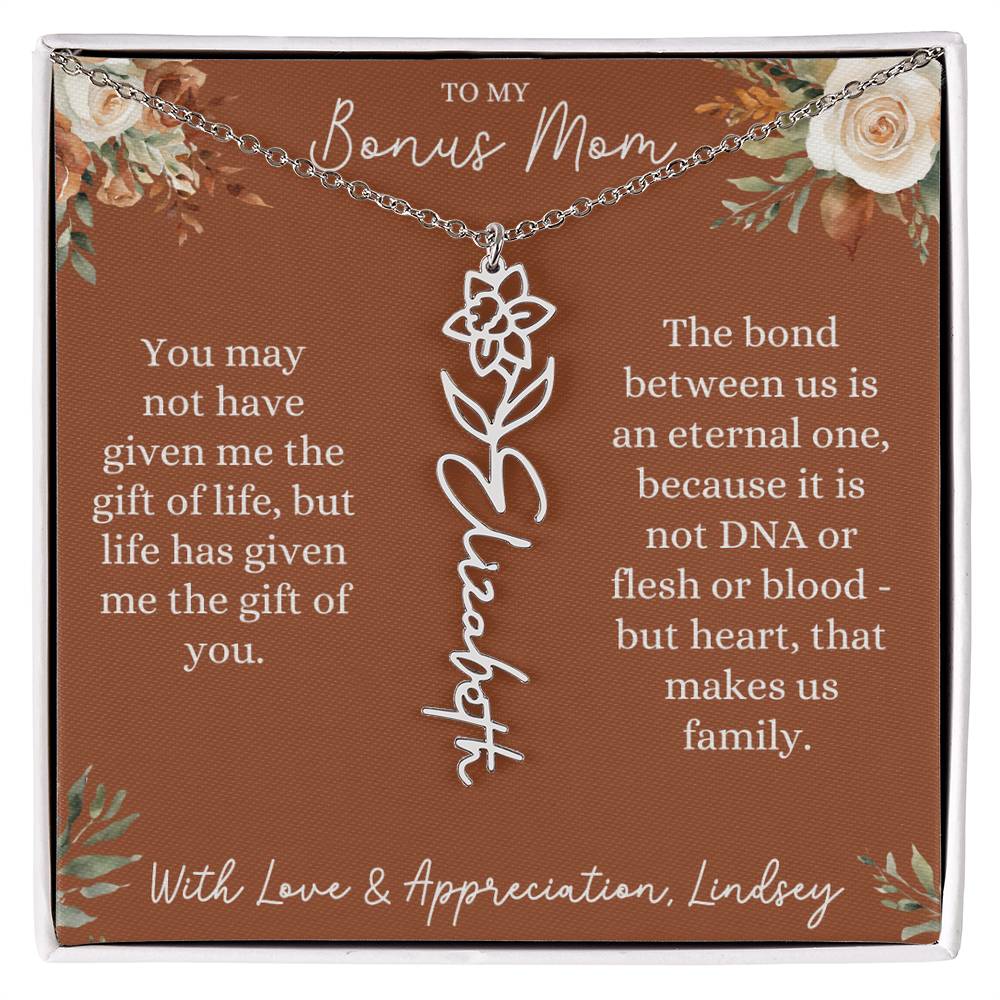 Rust and Ivory Bonus Mom Name Necklace with Birth Flower