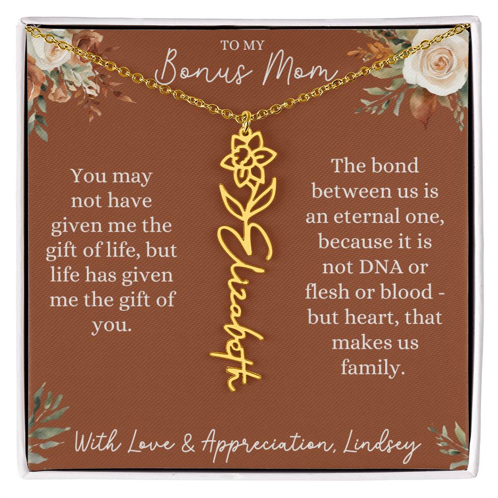 Rust and Ivory Bonus Mom Name Necklace with Birth Flower
