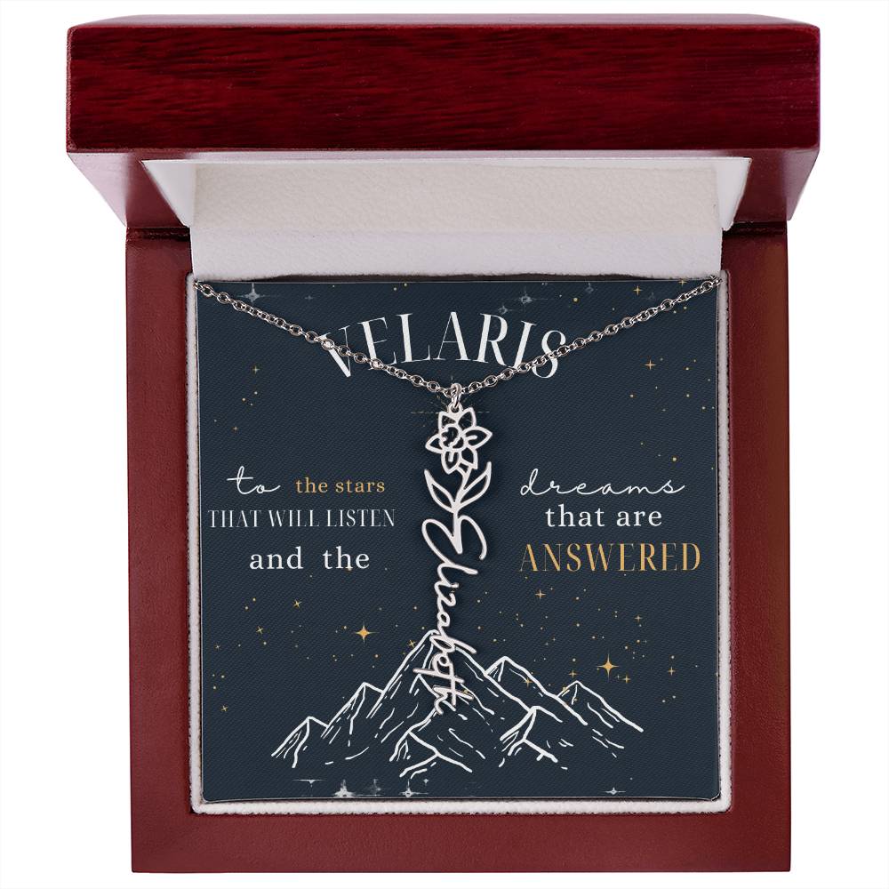 Customized ACOTAR Name Necklace with Birth Flower, AcoMaf Jewelry, SJM Booktok Merch, Gifts for Her