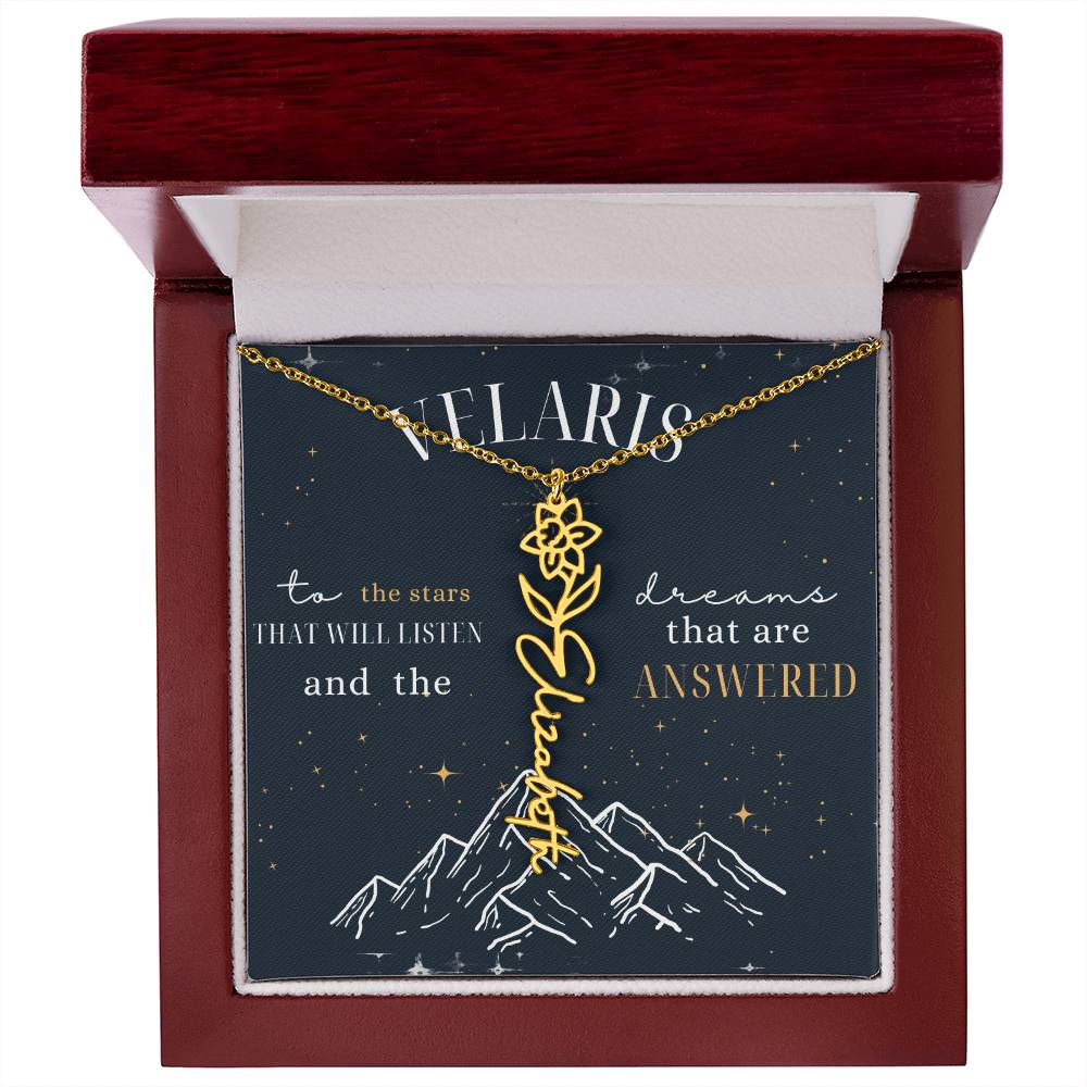 Customized ACOTAR Name Necklace with Birth Flower, AcoMaf Jewelry, SJM Booktok Merch, Gifts for Her