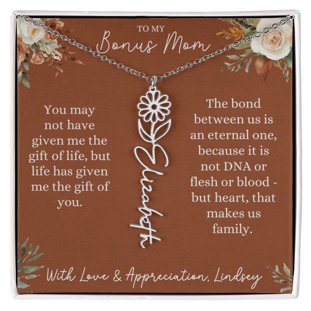 Rust and Ivory Bonus Mom Name Necklace with Birth Flower