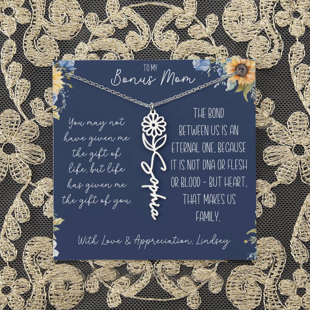 Flower Name Necklace for Bonus Mom