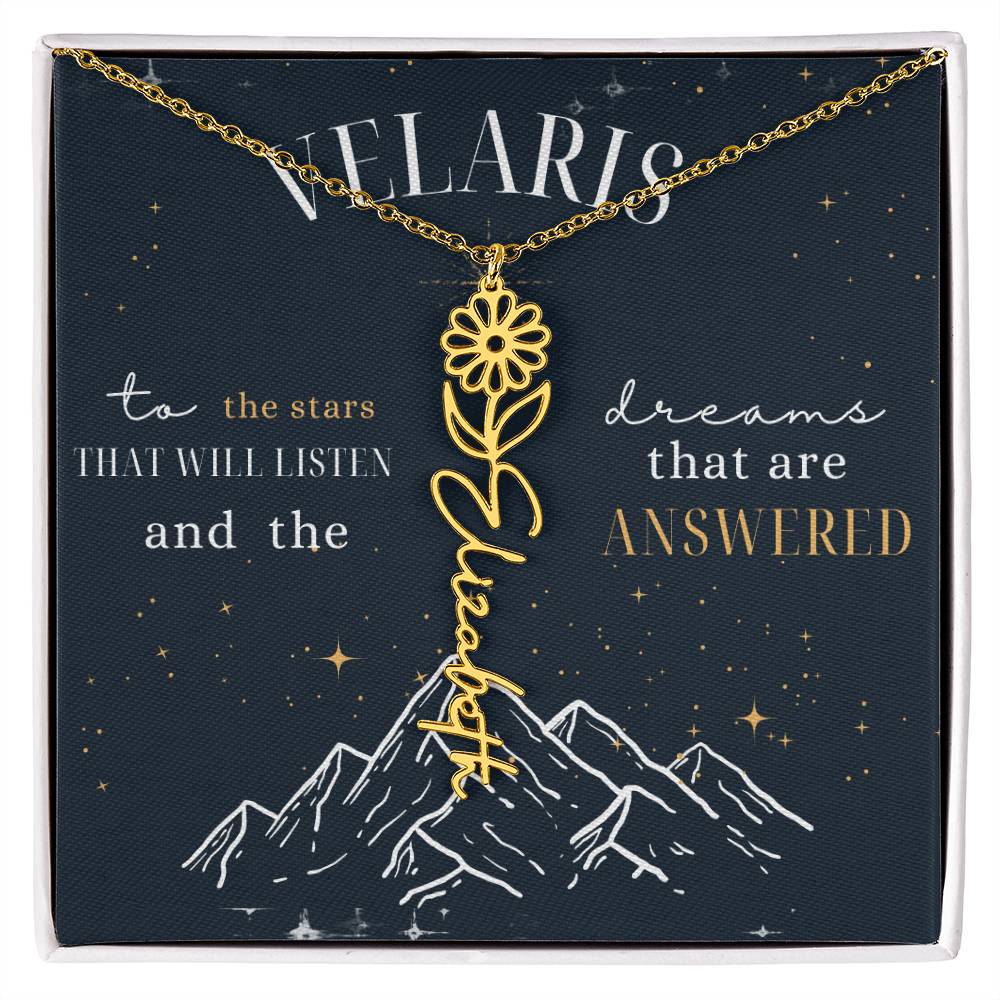 Customized ACOTAR Name Necklace with Birth Flower, AcoMaf Jewelry, SJM Booktok Merch, Gifts for Her