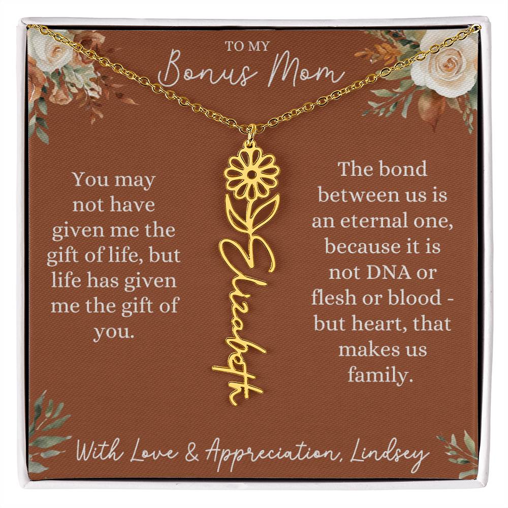 Rust and Ivory Bonus Mom Name Necklace with Birth Flower