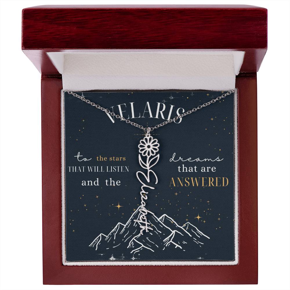 Customized ACOTAR Name Necklace with Birth Flower, AcoMaf Jewelry, SJM Booktok Merch, Gifts for Her