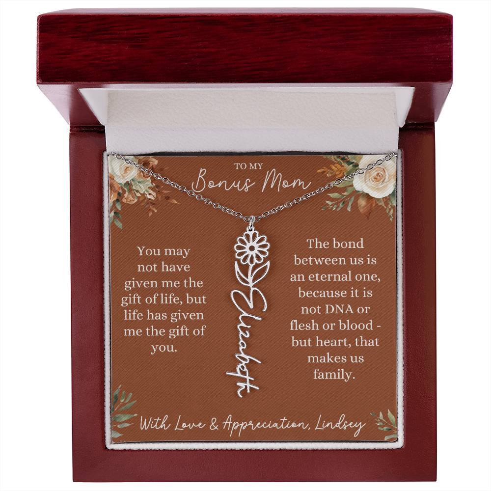 Rust and Ivory Bonus Mom Name Necklace with Birth Flower