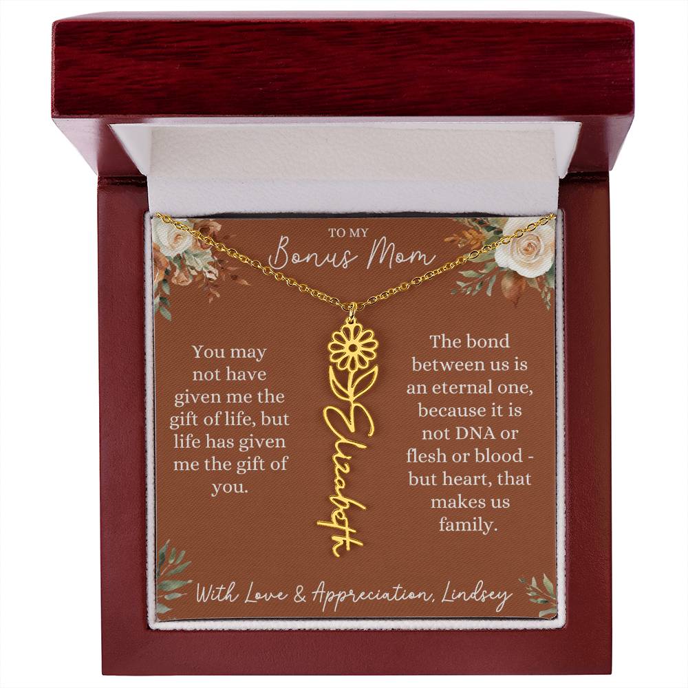 Rust and Ivory Bonus Mom Name Necklace with Birth Flower