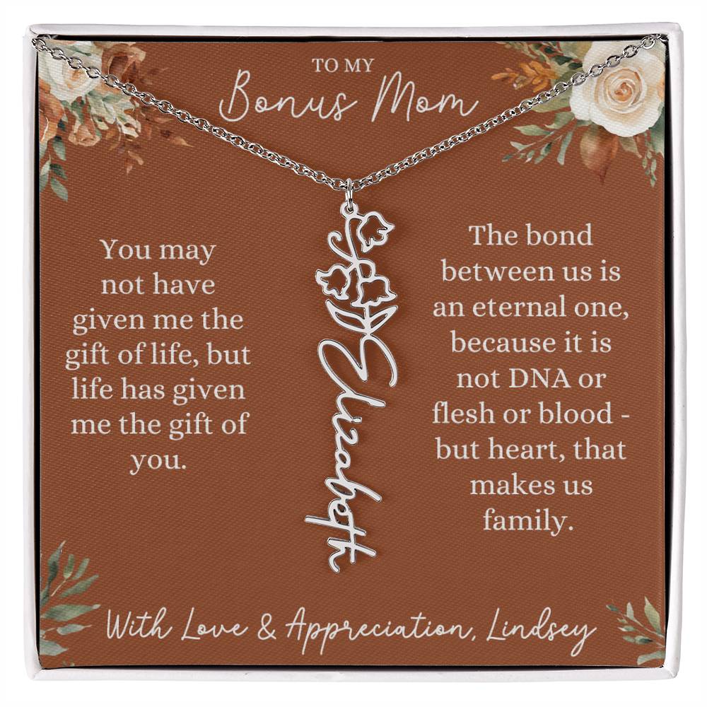 Rust and Ivory Bonus Mom Name Necklace with Birth Flower