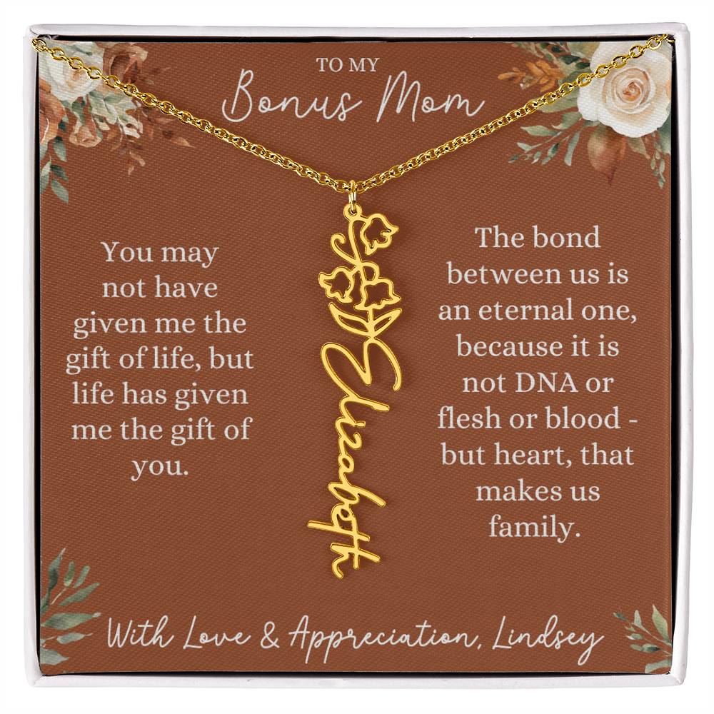 Rust and Ivory Bonus Mom Name Necklace with Birth Flower