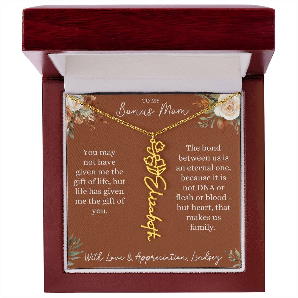 Rust and Ivory Bonus Mom Name Necklace with Birth Flower