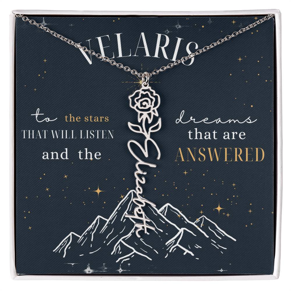 Customized ACOTAR Name Necklace with Birth Flower, AcoMaf Jewelry, SJM Booktok Merch, Gifts for Her