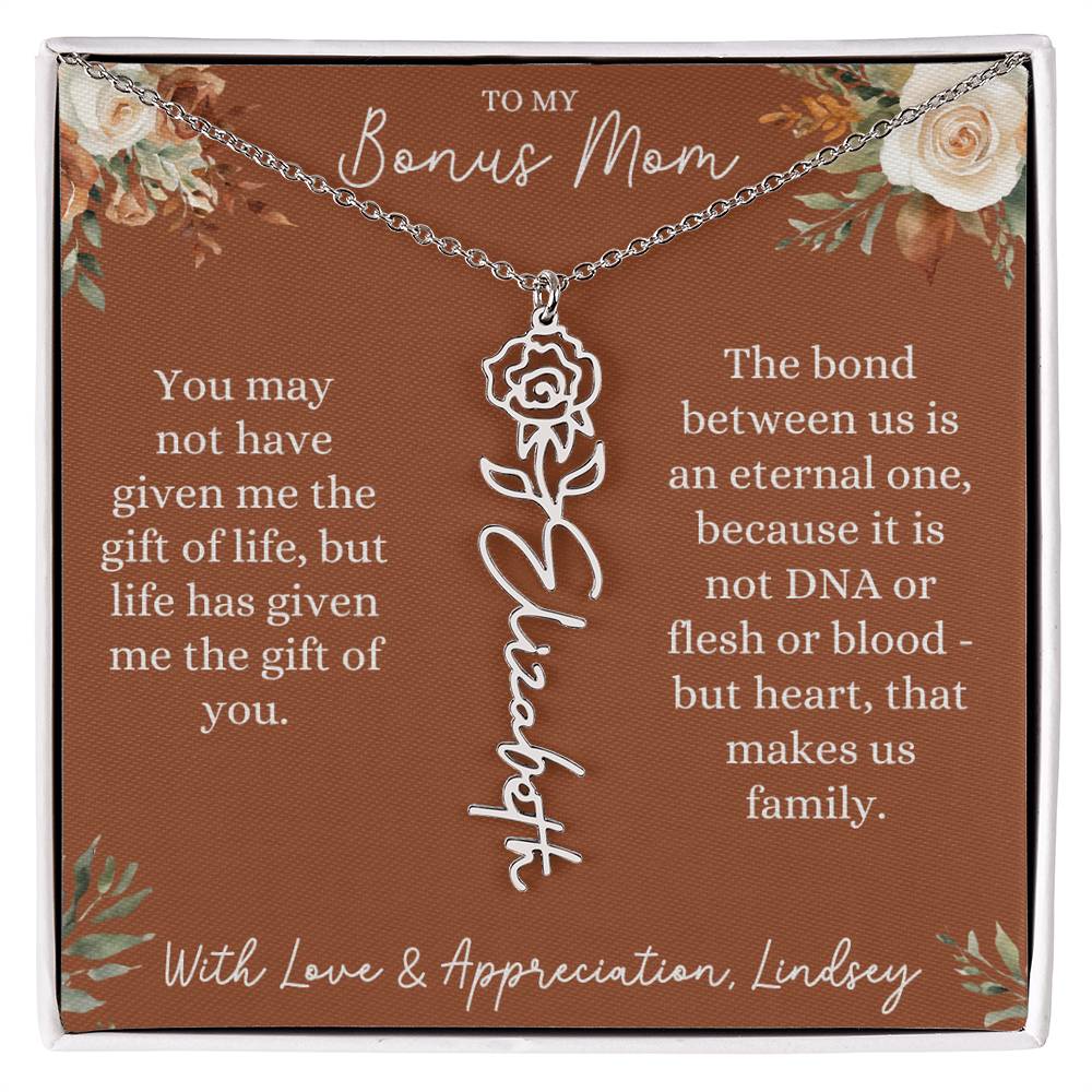 Rust and Ivory Bonus Mom Name Necklace with Birth Flower