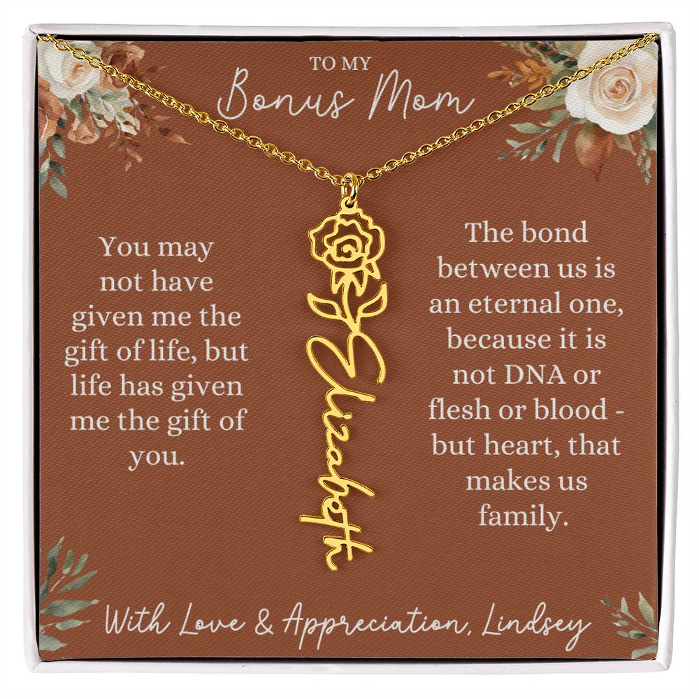 Rust and Ivory Bonus Mom Name Necklace with Birth Flower