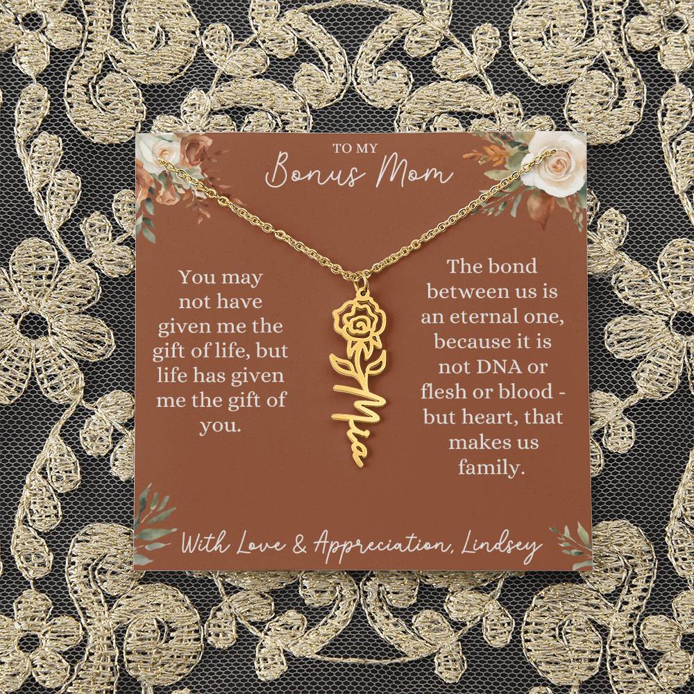 Rust and Ivory Bonus Mom Name Necklace with Birth Flower