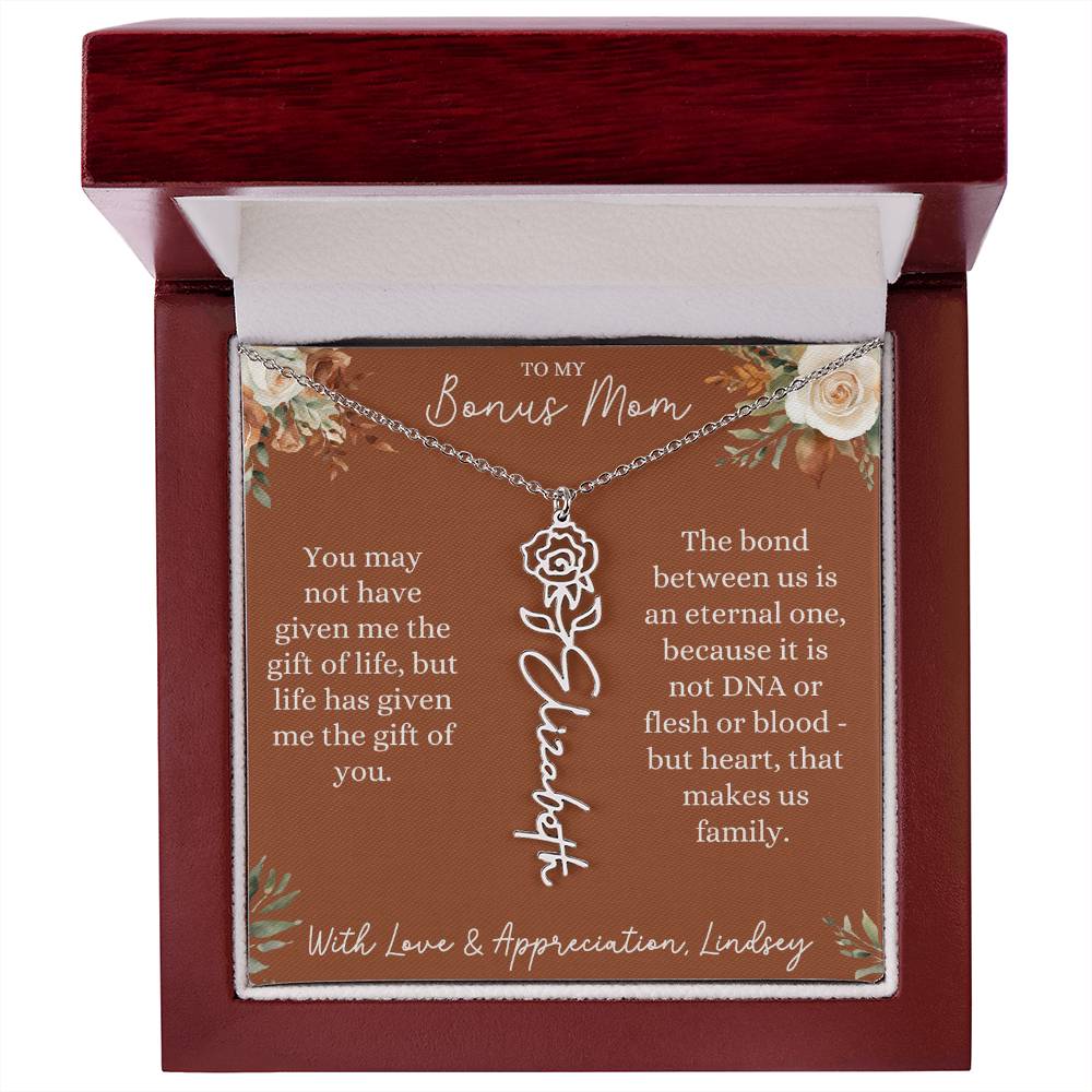 Rust and Ivory Bonus Mom Name Necklace with Birth Flower