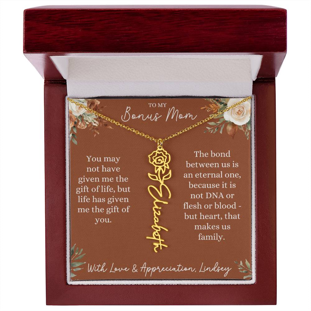 Rust and Ivory Bonus Mom Name Necklace with Birth Flower