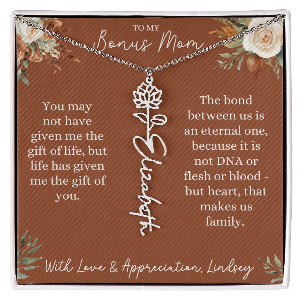 Rust and Ivory Bonus Mom Name Necklace with Birth Flower