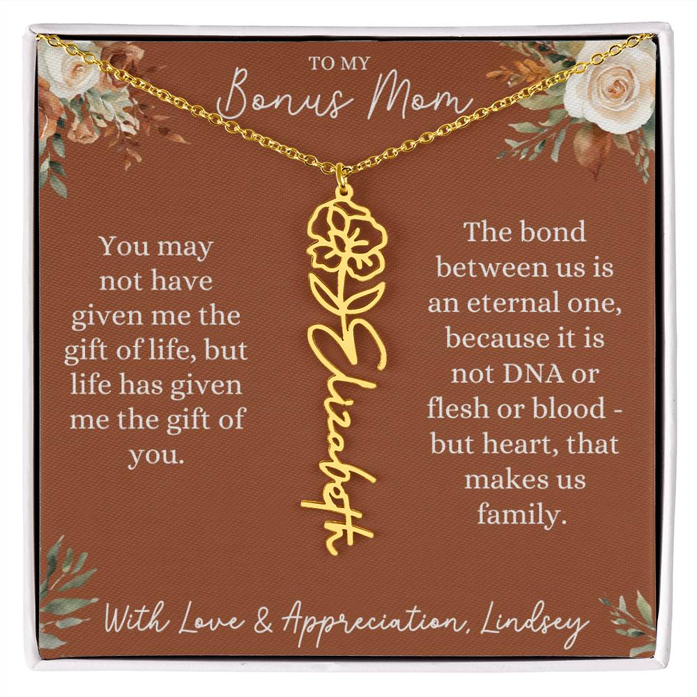 Rust and Ivory Bonus Mom Name Necklace with Birth Flower