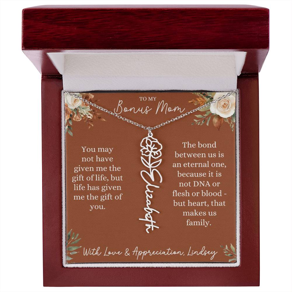 Rust and Ivory Bonus Mom Name Necklace with Birth Flower