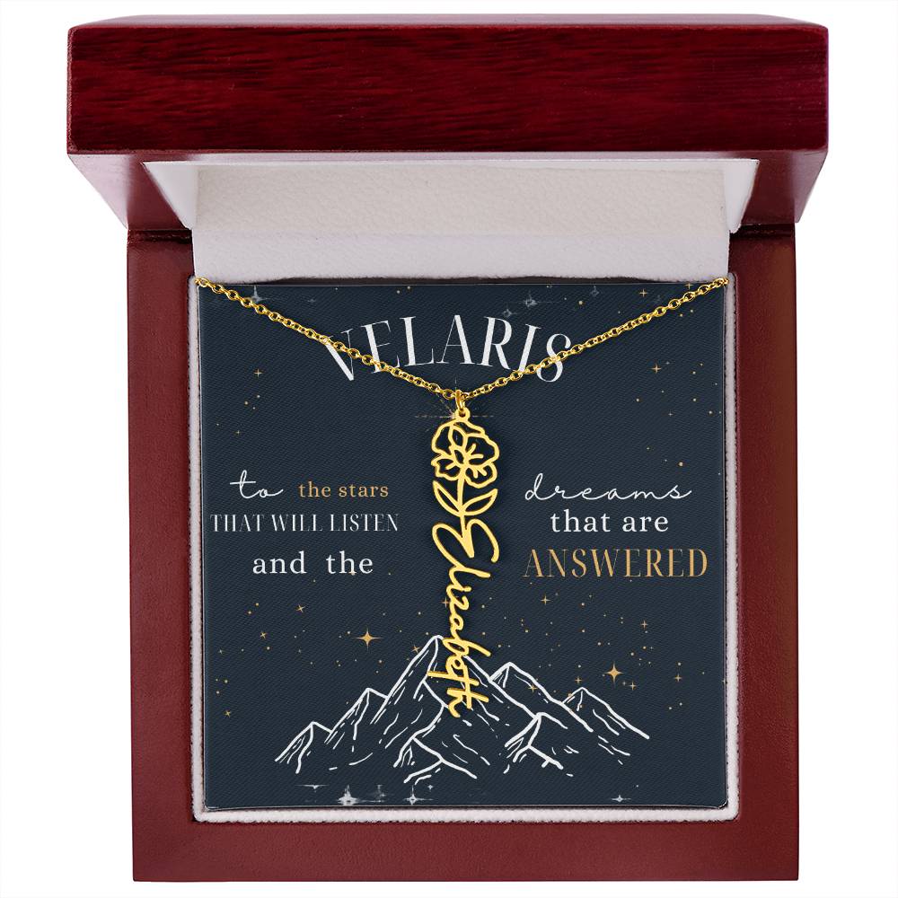Customized ACOTAR Name Necklace with Birth Flower, AcoMaf Jewelry, SJM Booktok Merch, Gifts for Her