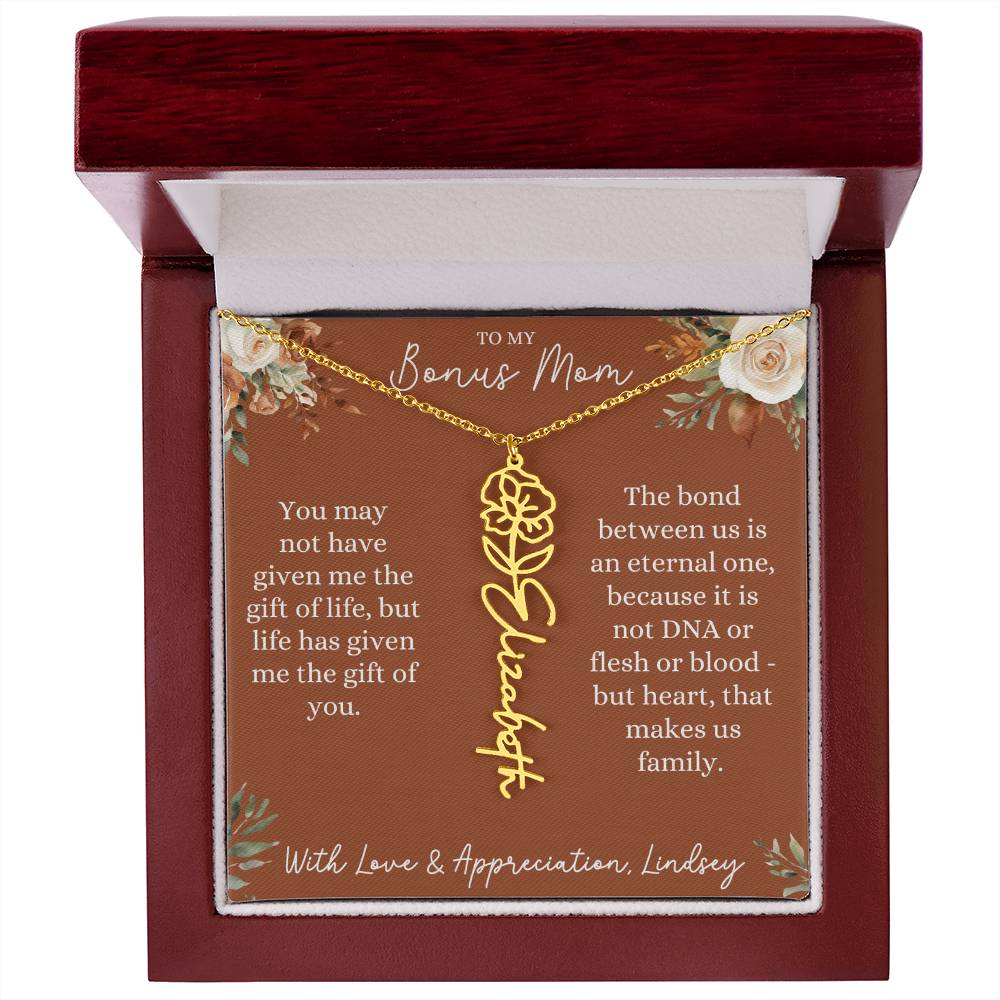 Rust and Ivory Bonus Mom Name Necklace with Birth Flower