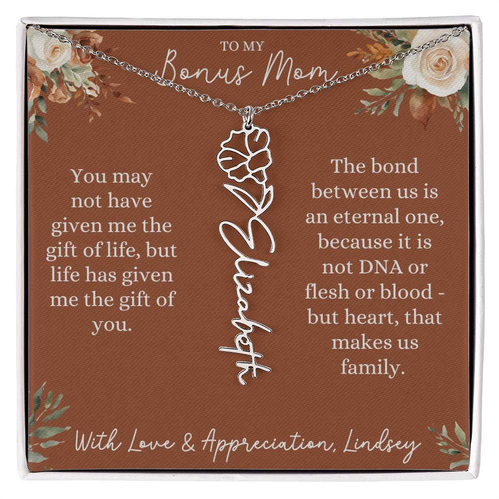 Rust and Ivory Bonus Mom Name Necklace with Birth Flower