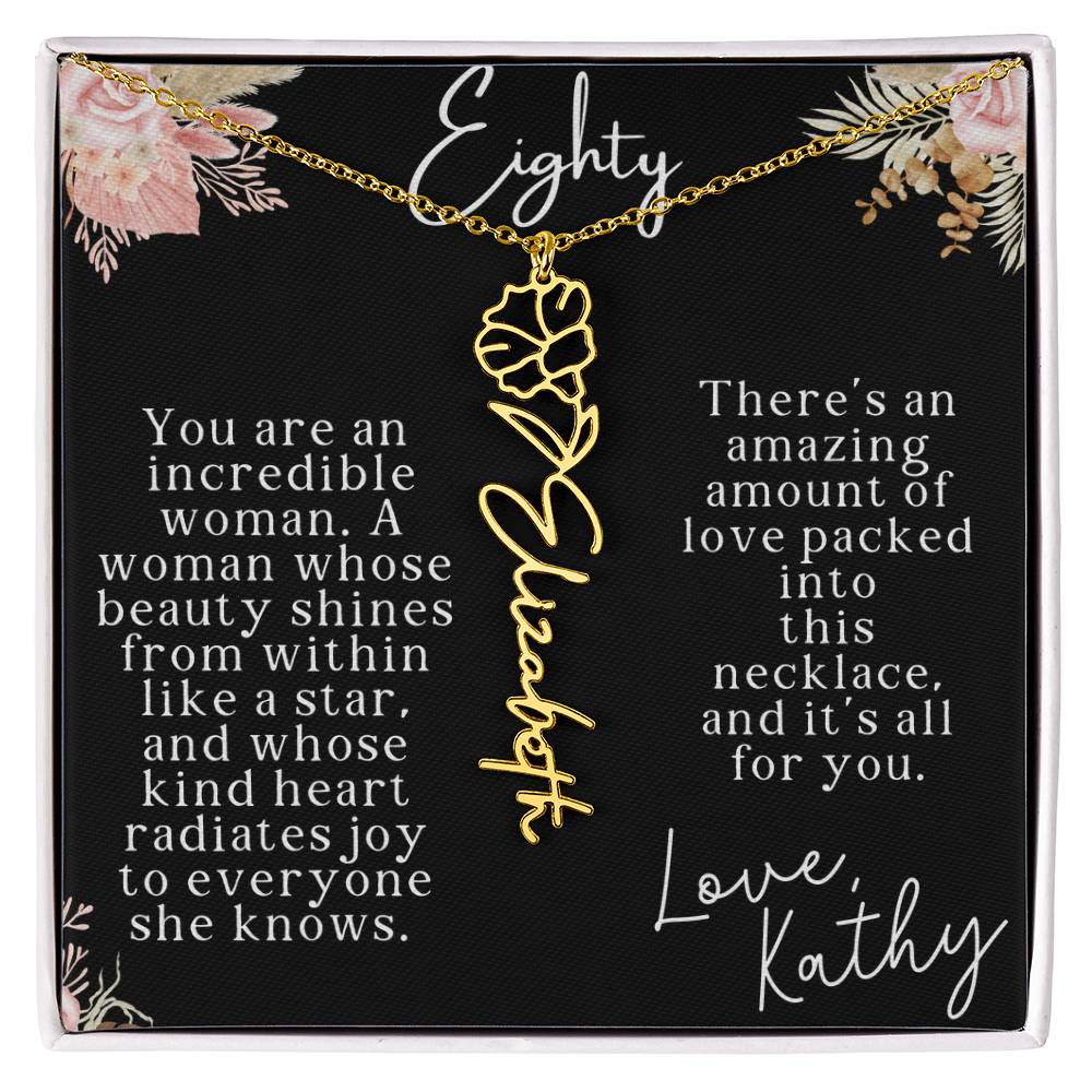 80th tropical card with name necklace