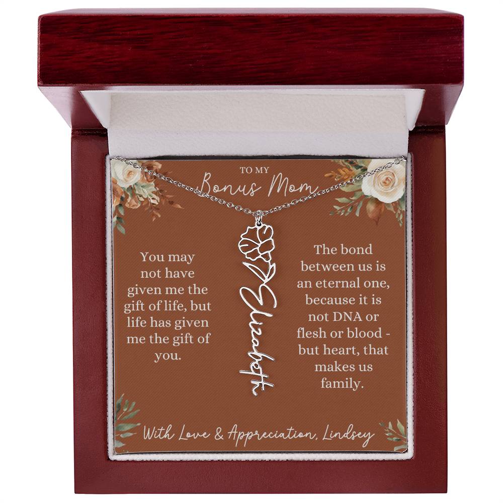 Rust and Ivory Bonus Mom Name Necklace with Birth Flower