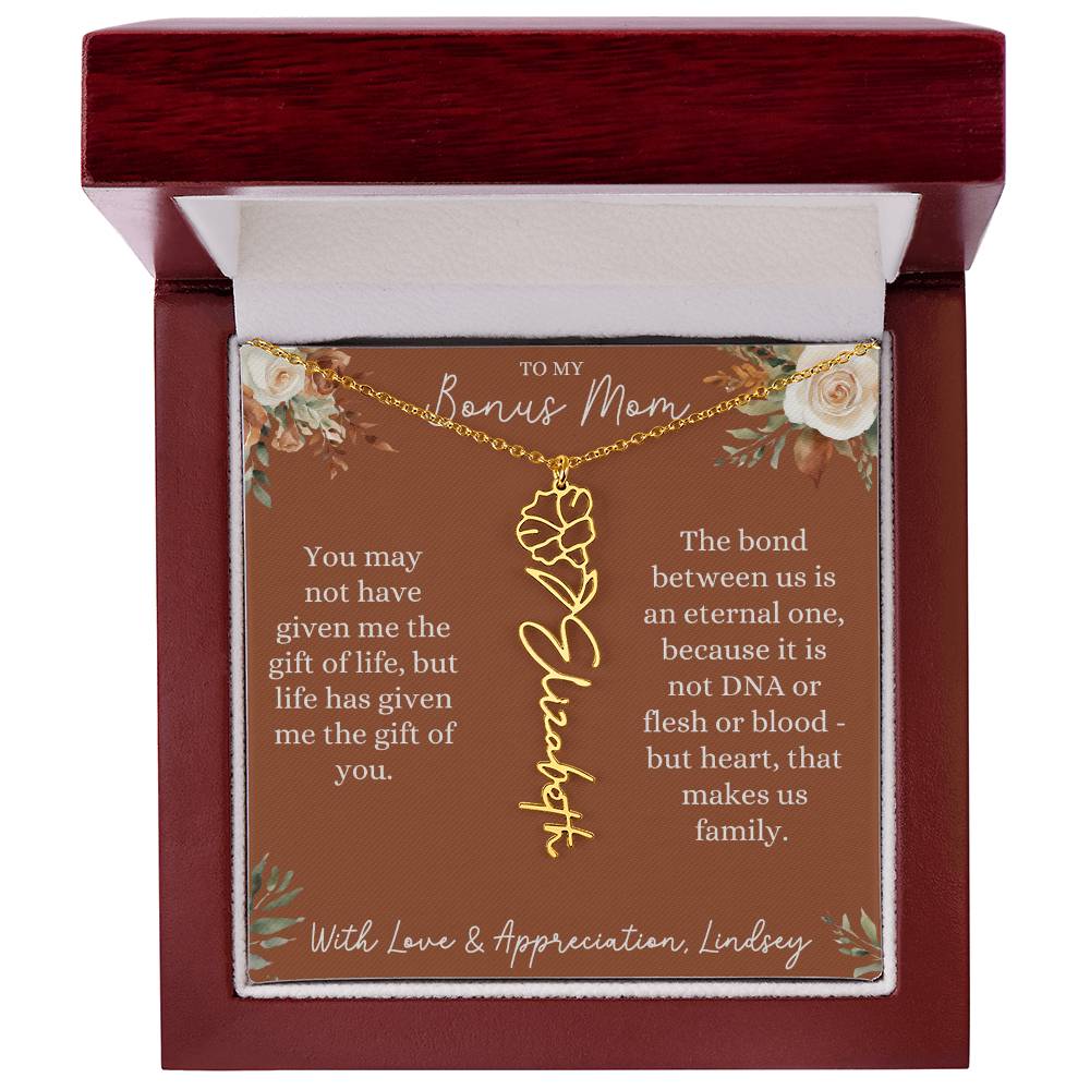 Rust and Ivory Bonus Mom Name Necklace with Birth Flower