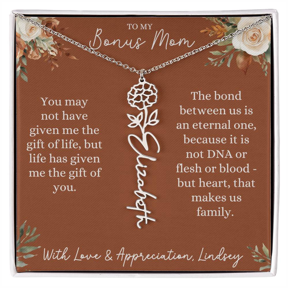 Rust and Ivory Bonus Mom Name Necklace with Birth Flower